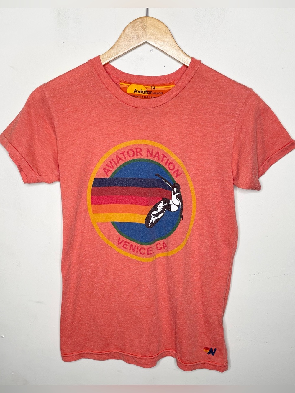 Aviator Nation Kids Venice CA Tee Orange Sz 14